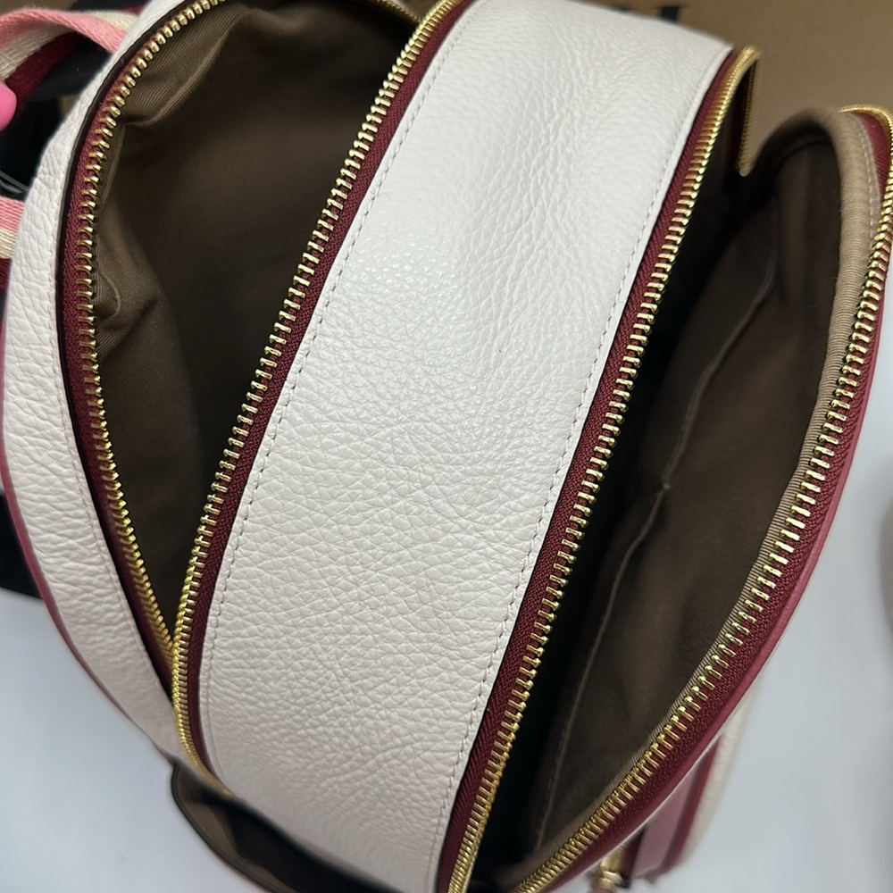 Coach Court Stripe Heart Motif Pebble Leather Chalk White Backpack - Picture 14 of 16